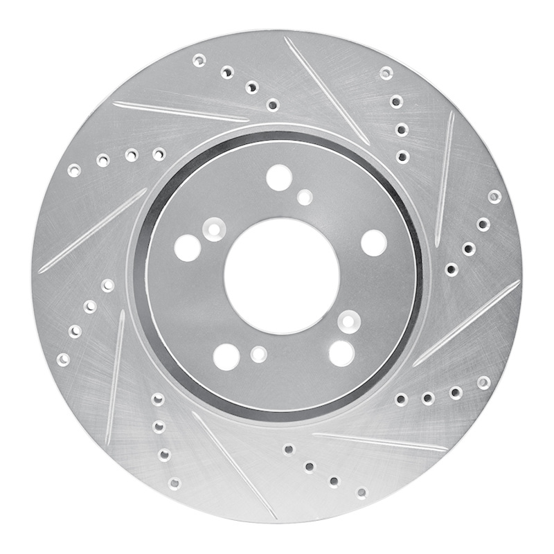 Acura RLX Brake Rotor (1) - Front Right - R1 Concepts - Drilled & Slotted - Silver - `14-`20